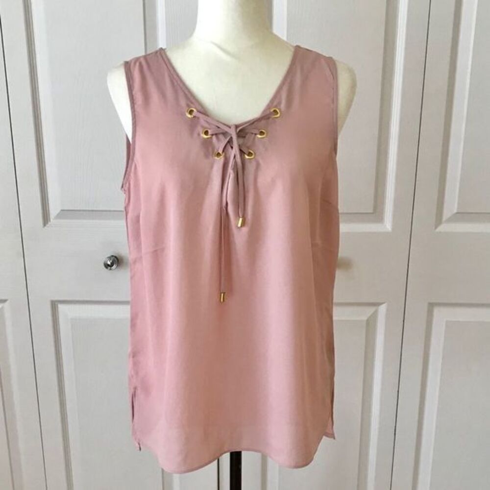 Harve Benard Georgette Lace-Up Tank Top Blush Pink